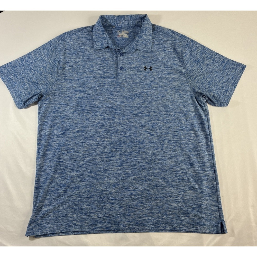 Under Armour Polo Shirt Mens XXL Blue White HeatGear Loose Fit Golf Top 2XL